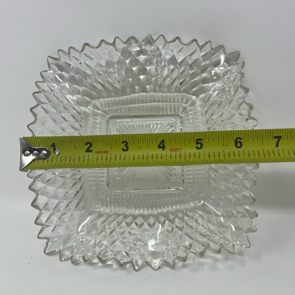Vintage Indiana Glass Diamond Point Ruffle Edge Square Nut Candy Trinket Dish - Picture 6 of 8
